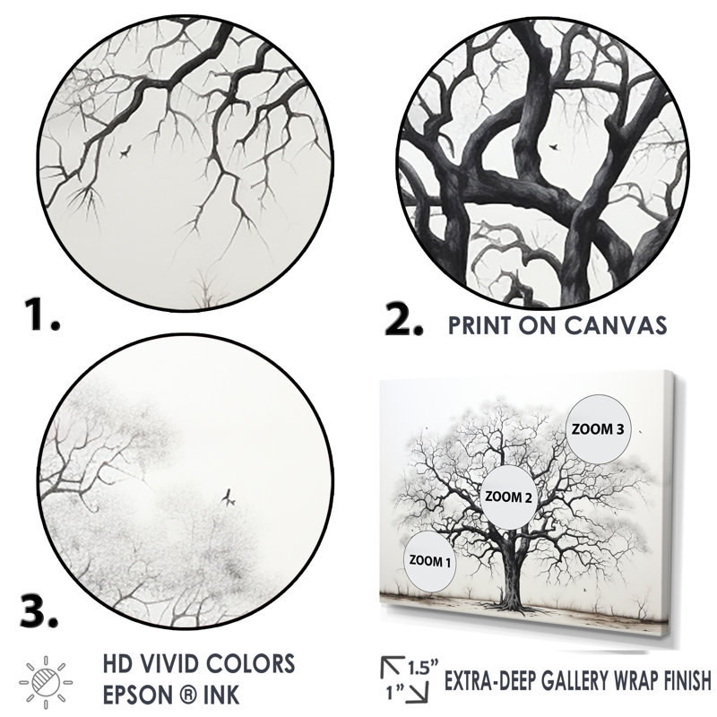 Minimalisme, arbres en chêne noir et blanc II, art mural sur toile de chêne, H 12 po x l 20 po x P 1 po, Encadrement argenté