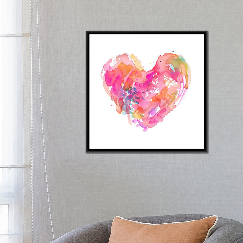«Messy Heart», reproduction de peinture à l'aquarelle sur toile tendue, H 12 po x l 12 po x P 1,5 po, Toile avec cadre noir