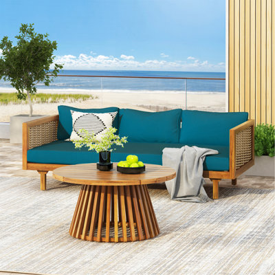 Wicker Patio Furniture Set Outdoor Rattan Sectional Sets Conversation Set - Weather-Resistant,  For Garden, Patio & Deck(With Water Resistant Thick Dark Teal Cushions)