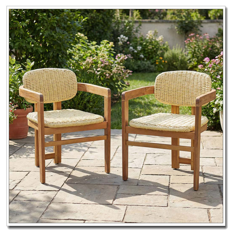 Ensemble de chaises d'extérieur en rotin tissé, Naturel - 1