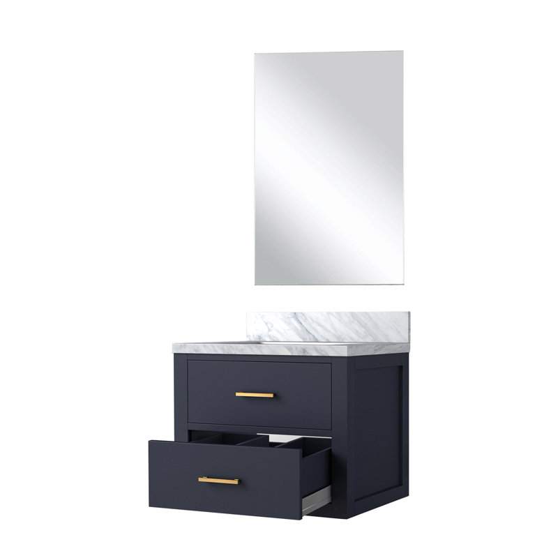 Meuble-lavabo simple bleu - 24 po L 18 po x P 18 po Comptoir en acrylique et miroir, Bleu
