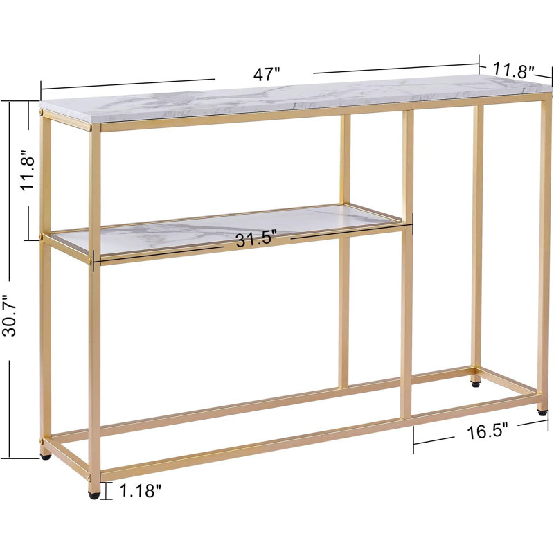 47" Narrow Console Table,Marble Sofa Table TV Entryway Table with Storage Shelf,Buffet Table