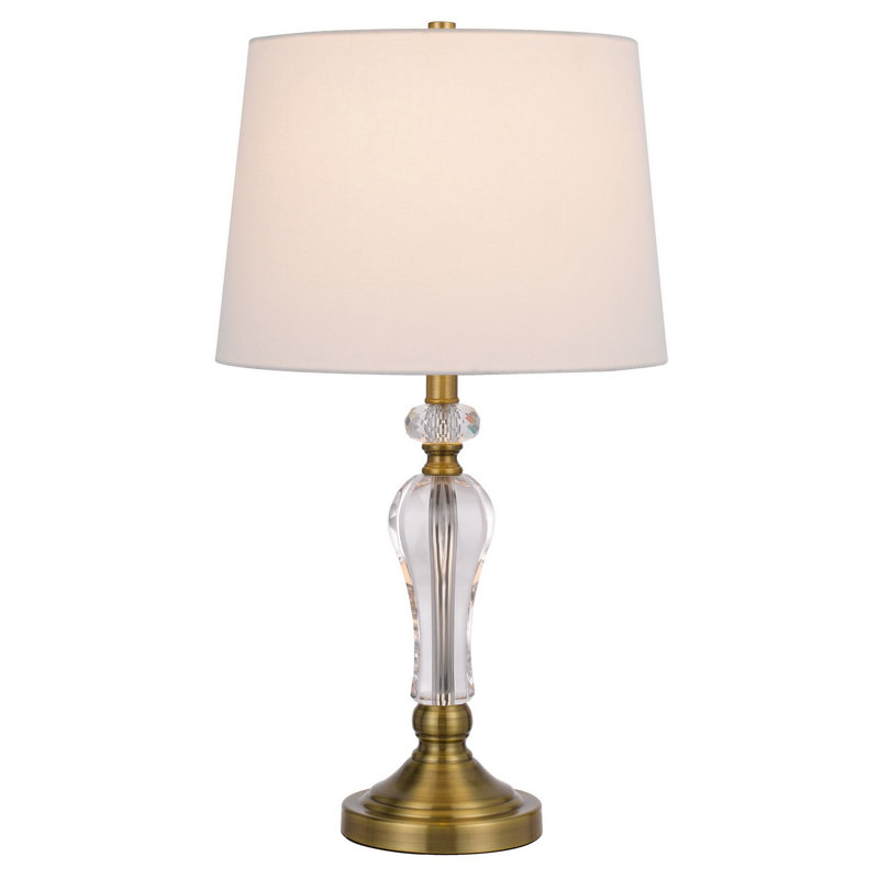 Lampes de table Eastham, lot de 2, 63,5 cm de hauteur, laiton antique, verre, 100 W, culot E26, abat-jour en verre à facettes et tissu blanc