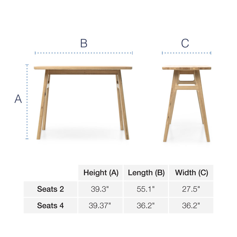 Oak Solid Wood Dining Table, 36.2" W x 55.12" L