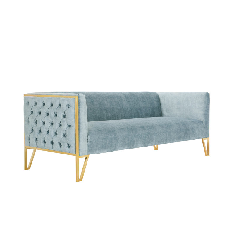 Vector 82' Velvet Upholstered Tuxedo Arm Sofa, Bleu océan