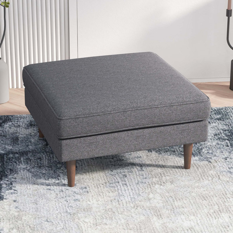 Repose-pieds carré en velours orange Lightner, 100 % lin gris foncé