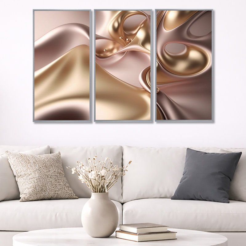Subtile sophistication en rose exquis et doré - reproduction d'art sur toile 3 pièces, H 28 po x l 36 po