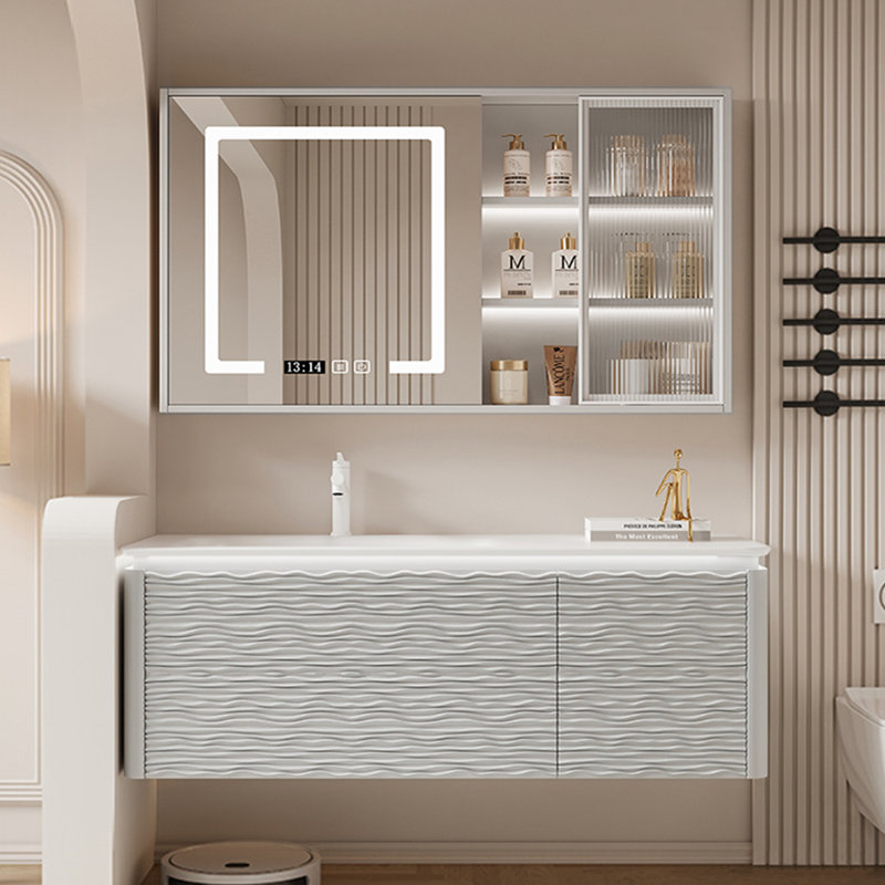Nordic style stylish simple bathroom cabinet, 55.1", Light Gray