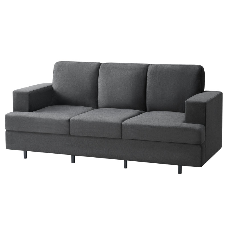 Myaire Modern 3-Seater Sofa – Firm Upholstered Couch with Thick Armrests & Durable Fabric, Dark Gray
