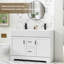 Ensemble de meuble-lavabo double 48 po Breonica Shaunda avec plateau en résine, robinets en alliage de zinc, peint à la main, certifié EPA-1400214846