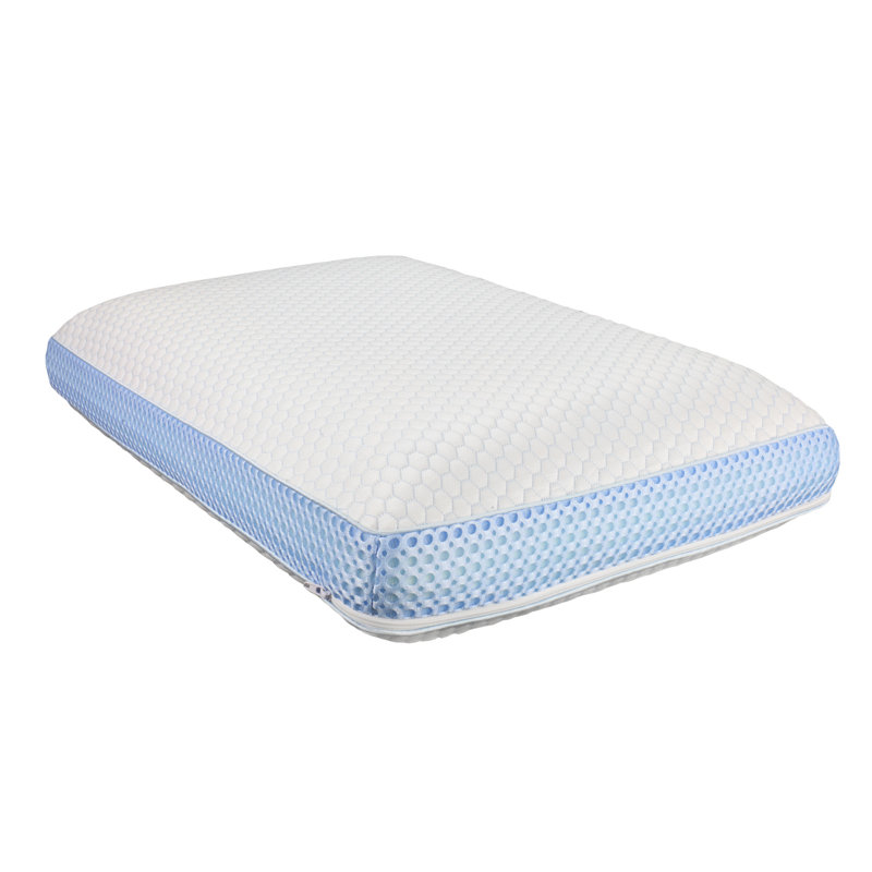 Memory Foam Medium Cooling Pillow, White/Blue