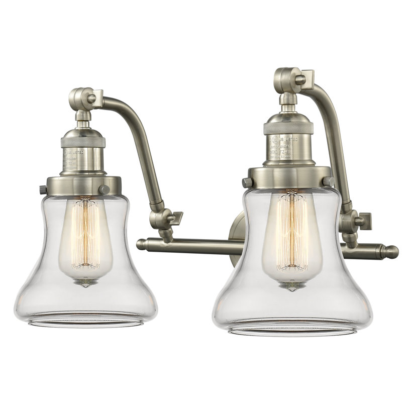 Éclairage pour salle de bain 2 lumières à intensité variable Edda, Nickel satiné brossé, Transparent