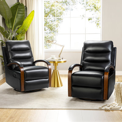 Azilda 29" Wide Genuine Leather Manual Swivel Rocking Standard Recliner
