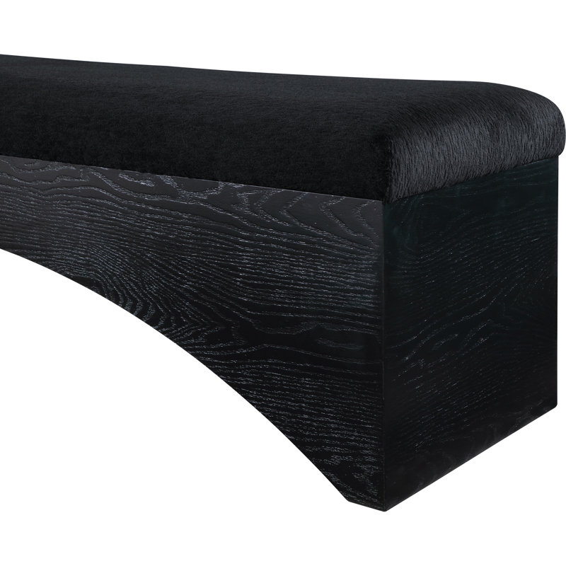 Lawson Willmot Velour  Fabric Bench, Black Velour Fur Fabric, Black