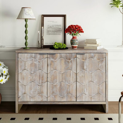 Accent Cabinet Farmhouse Style 3 Door Wooden Cabinet Sideboard Buffet Server Cabinet Storage Cabinet, For Living Room, Entryway, Hallway, Office, Kitchen And Dining Room