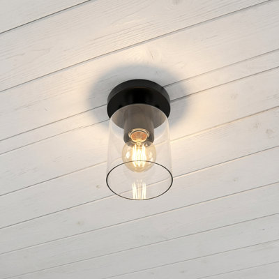 1-Light Semi-Flush Mount Cylinder Glass Shade Light(Black)