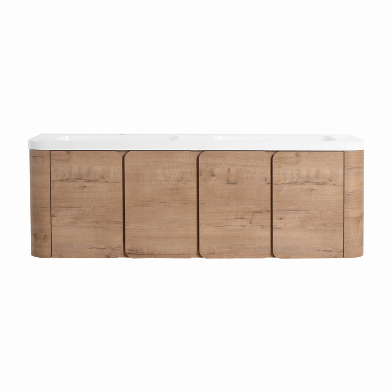 Meuble-lavabo mural avec lavabo en résine, porte à fermeture en douceur, 59"