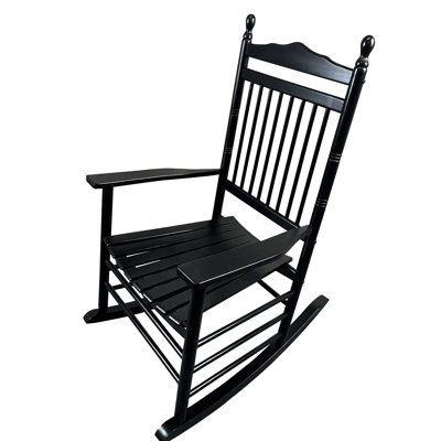 Black Adult Rocking Chair For Balcony And Porch - Solid Wood With Comfortable Wide Seat & Armrest Slatted Back Rest Simple Assembly, All Hardware Instructions Supplied 280Lbs Capacity In Made Of