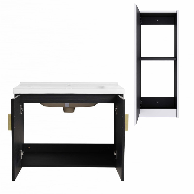 Meuble-lavabo mural avec lavabo en céramique et armoire d'appoint, 28"