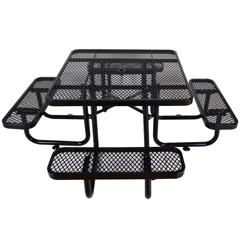 Table de pique-nique extérieure en acier 82,9 po x 82,9 po x 28,9 po noir - structure en acier robuste