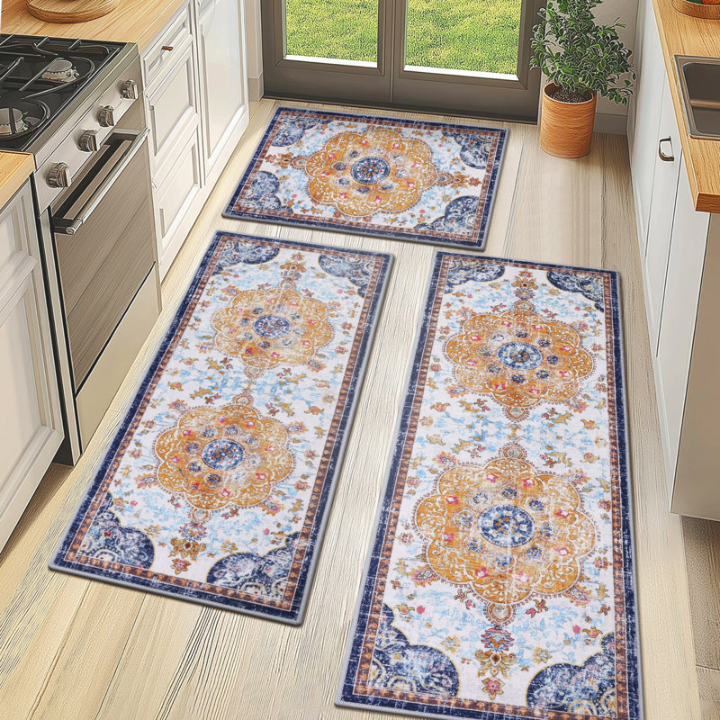 Machine Washable Non-Slip Kitchen Mat, Orange/Purple