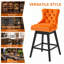  Tabouret de bar pivotant à 360 ° en velours avec dossier, garniture cloutée et pieds robustes en bois massif, fauteuil confortable pour la cuisine, la salle à manger et le restaurant-377555915