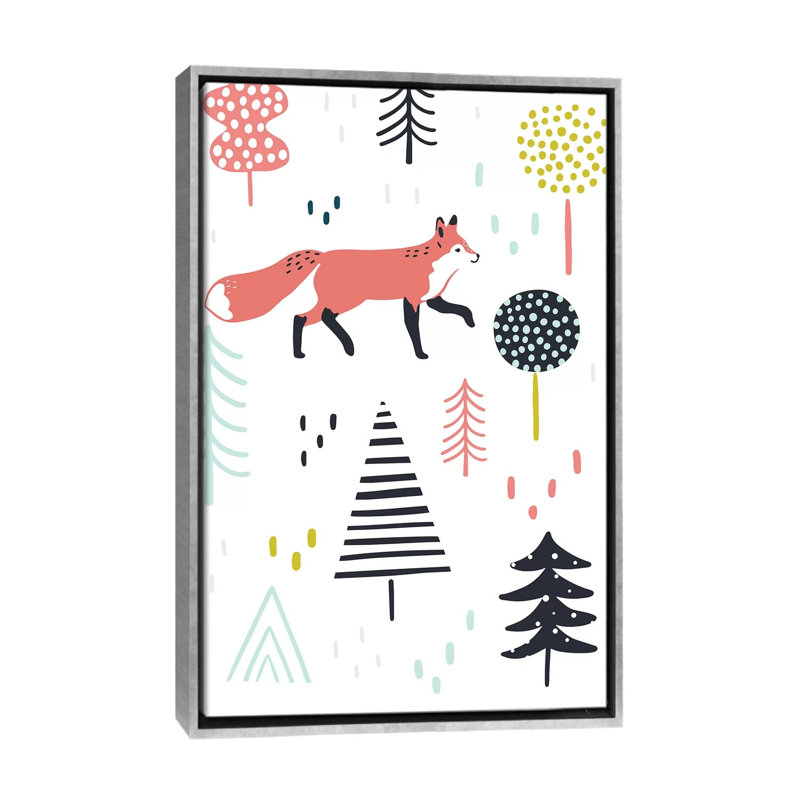 Fox Forest I par Victoria Borges - impression d'art graphique, H 60 po x l 40po x P 1,5 po, Toile avec cadre argenté