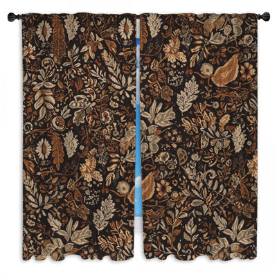 Intricate Floral Foliage Pattern Window Curtains Botanical Sheer & Room Darkening - 2 Panels