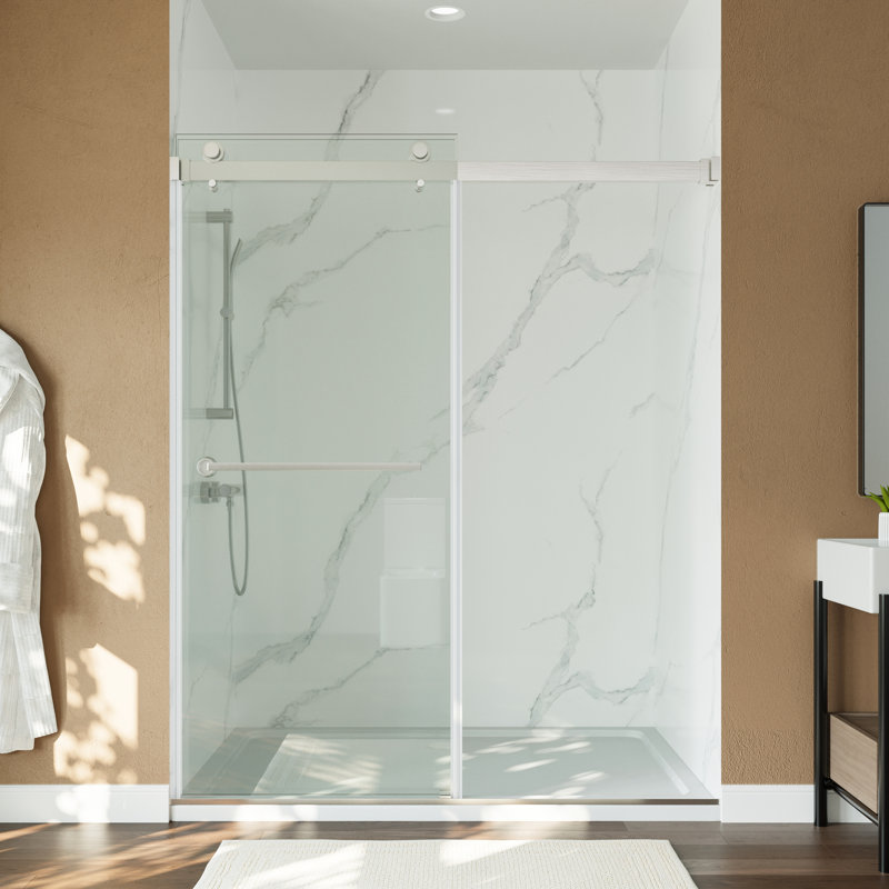 55" - 59" W X 72" H Double Sliding Frameless Shower Door With Clear Tempered  Glass, Brushed Nickel
