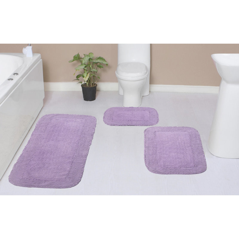 Aceyon Plush Cotton 3 Piece Bath Rug Set, Purple