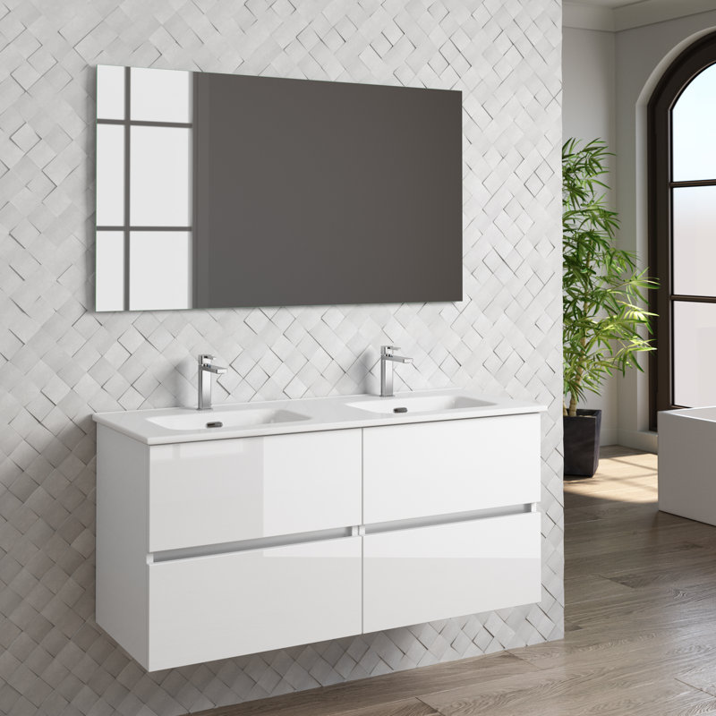 Guilbert 47.81'' Double Bathroom Vanity with Ceramic Top, White