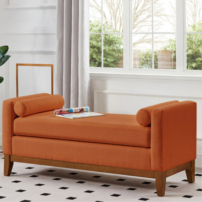 Banc rembourré orange avec coussins et fenêtre de luxe pour le vestibule du salon, L 51 po x l 18,5 po H 22,5 po, processus d'assemblage rapide Assise élégante en tissu rapide