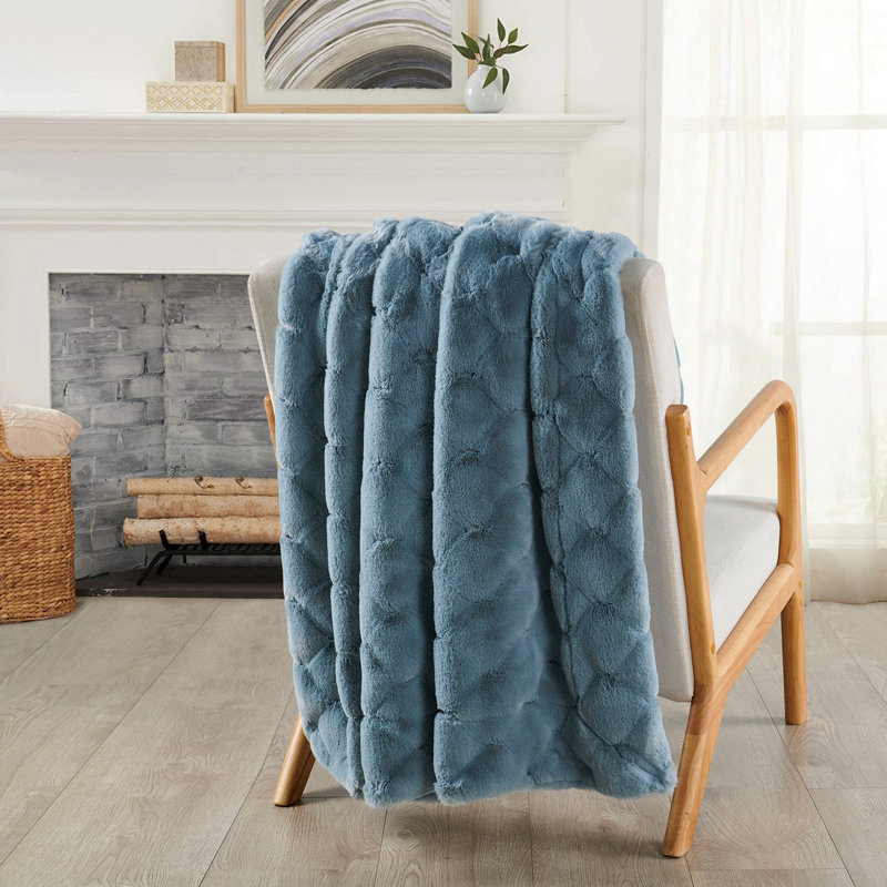 Jeté en fausse fourrure de lapin, Bleu argenté