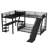 L-Shaped Metal Twin over Full Triple Bunk Bed with Twin Loft, Desk, Storage & Slide – Space-Saving, Black-192199763
