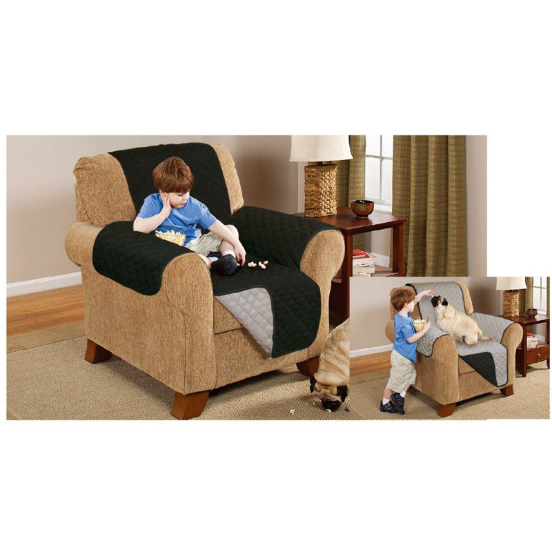 Polyester Box Cushion Sofa Slipcover, Black/Silver