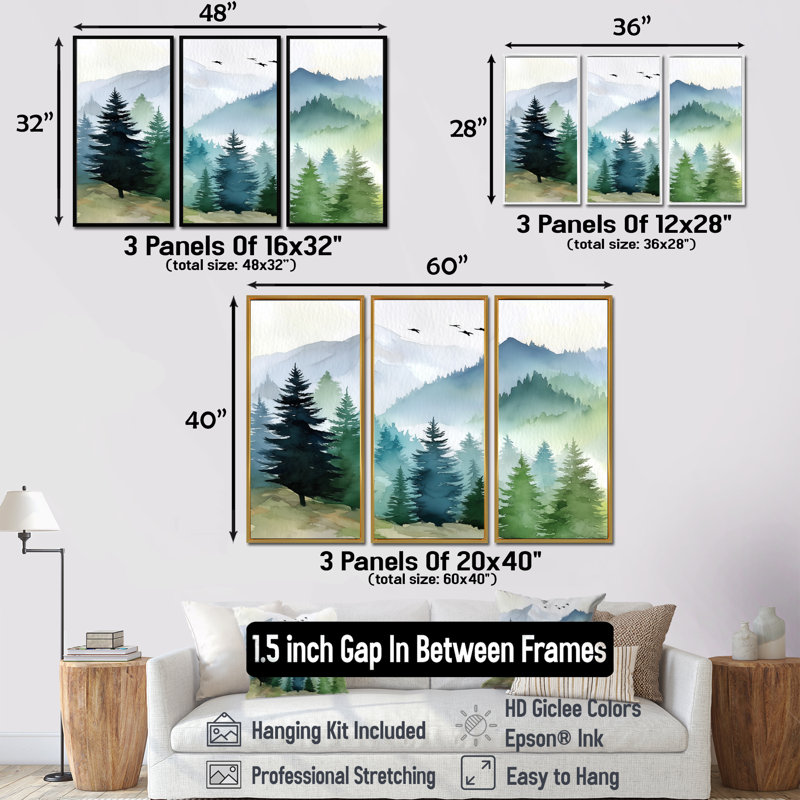 «Watercolor Mountains In Jasper National Park - Canada», ensemble de reproduction d'art mural, H 40 po x l 60 po, Brun