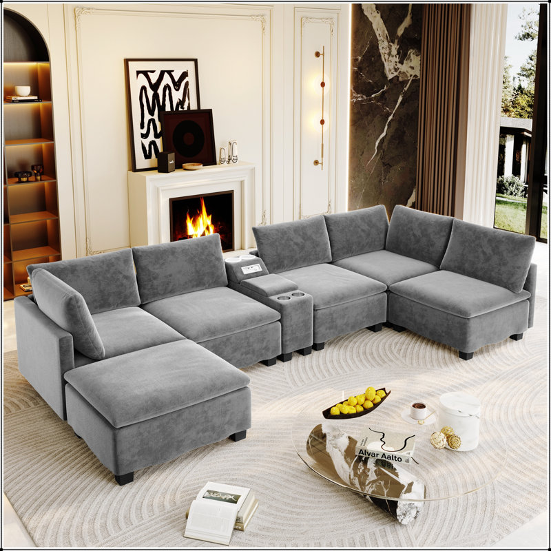 Canapé-lit modulaire modulaire en chenille en U avec repose-pieds avec rangement et caractéristiques Smart Tech intégrées
