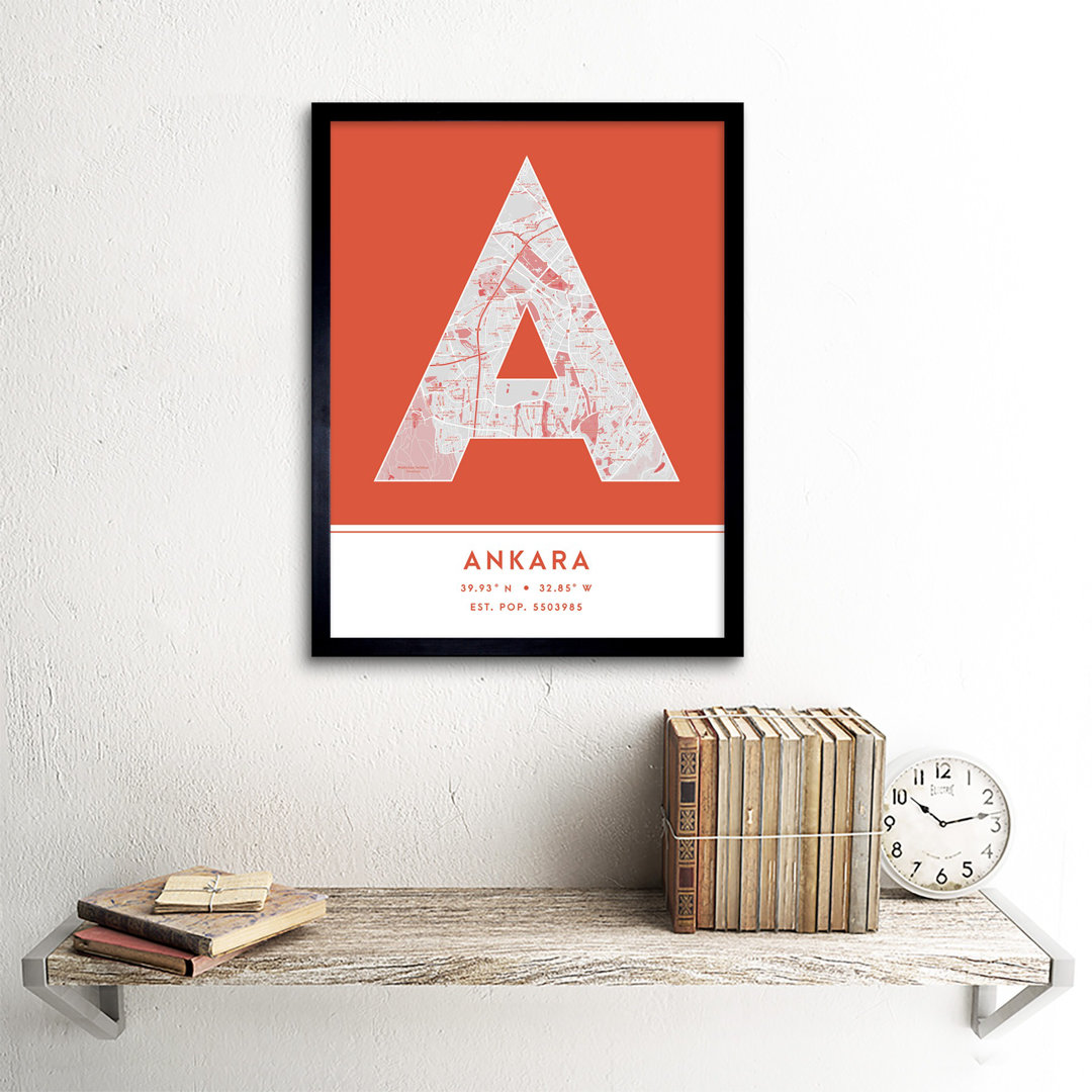 Ankara City Map Ankara Turkey City Map Orange - Single Picture Frame Typography