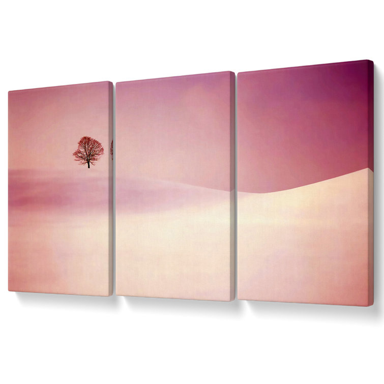 Ebern Designs The Lonesome Winter Tree - 3 Piece Wrapped Canvas Print ...
