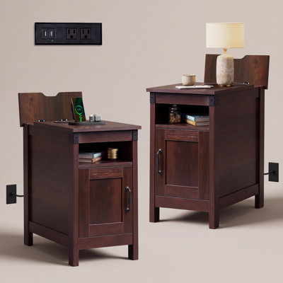 Ensemble de 2 tables de bout Farmhouse avec station de charge, tables d'appoint étroites de salon, chambre à coucher, canapé avec ports et prises USB, ensembles de table de chevet en bois avec rangement