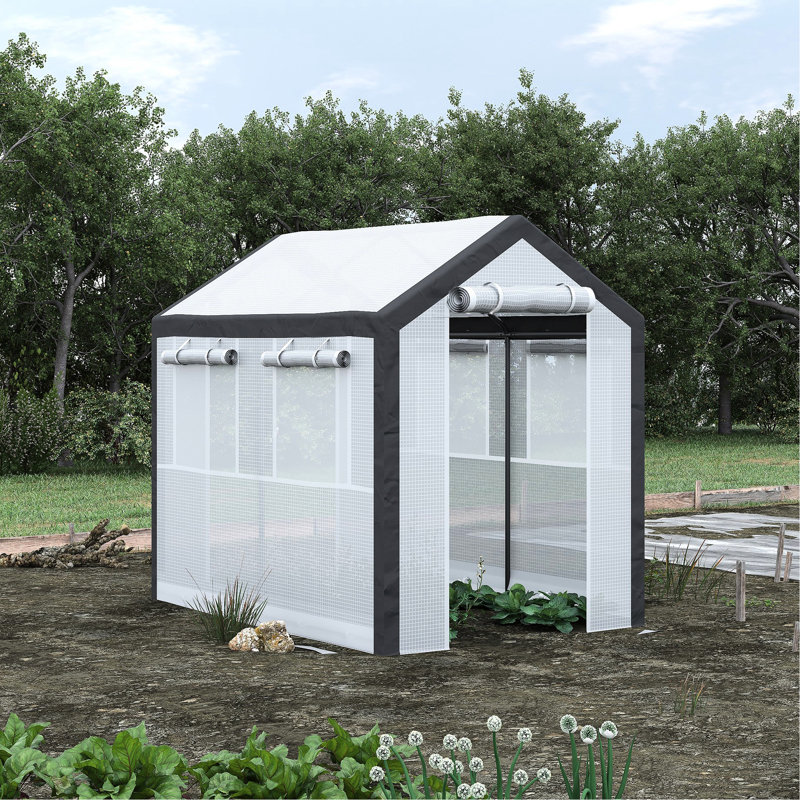 8'X6'x7.5' Walk-In Greenhouse, Outdoor Gardening Space With 6 Windows, 2 Zippered Doors & Cover, White Large Greenhouse 8'X6'x7.5', Weather