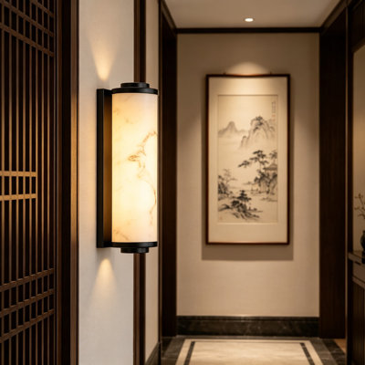Applique murale Art déco avec faux abat-jour en résine de porcelaine, lumière murale intérieure / extérieure de 14 pouces avec éclairage à DEL chaud 3000K pour le salon, la chambre à coucher, la salle de bain, le couloir et les escaliers