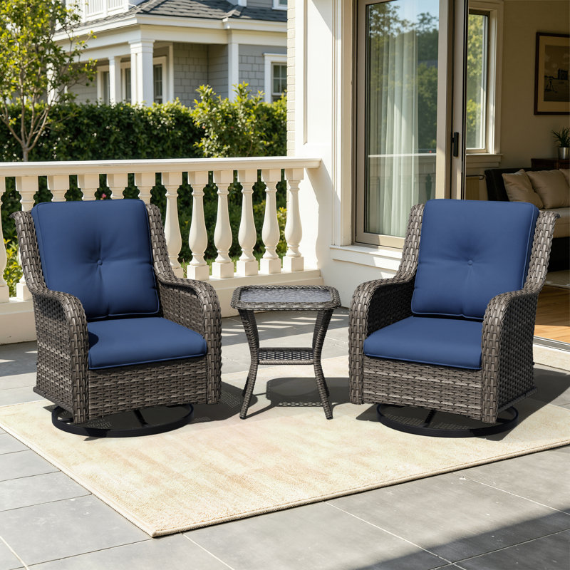 Tapan Wicker 2 - Person Patio Conversation Set with Cushions, Blue
