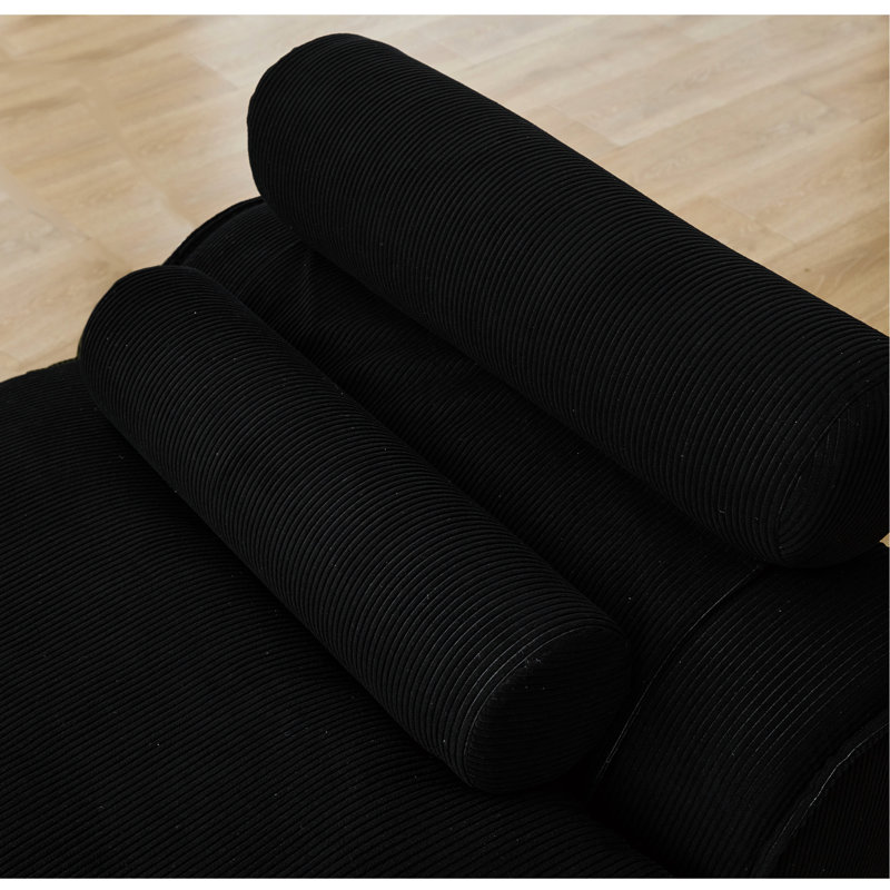 Ensemble de 6 coussins modulaires noirs en tissu velours côtelé, avec accoudoirs et bricolage, rembourrage en mousse confortable, coussins de cou et lombaires inclus - Non, noir, compact pour les petits