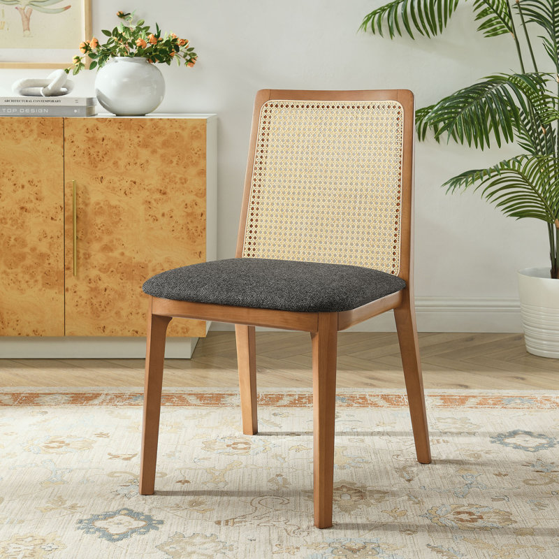Chaise d'appoint en bois et rotin Monarch, Gris / Bois naturel