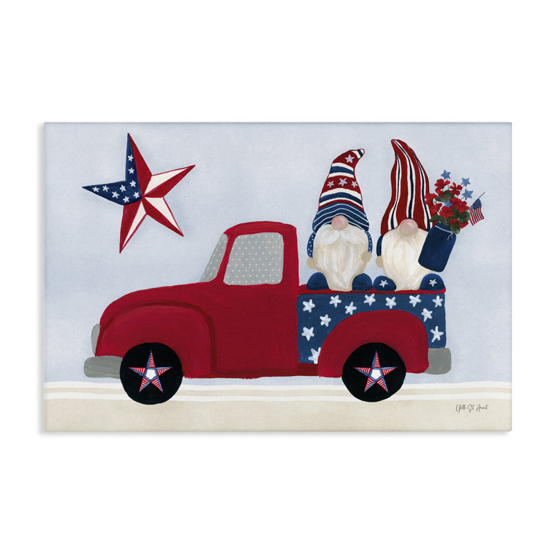  Art mural sur toile Patnotic Gnomes in Truck par Yvette St. Amant, H 30 po x l 45 po