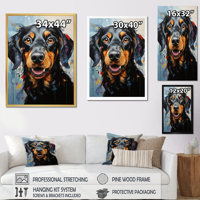 Dachshund Delight III sur impression sur toile, H 40 po x l 30 po x P 1,5 po, Cadre simple noir