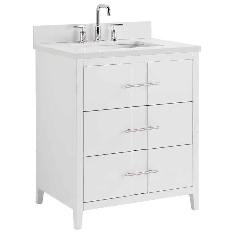 Iconic 30" Freestanding Standard Single Bathroom Vanity with Top, White, Silver