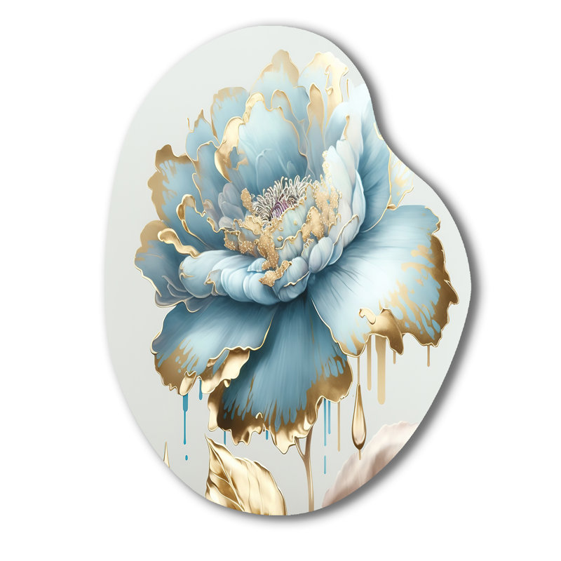 «Chic Blue Blooming Flower III», art mural asymétrique en forme de poire en fleurs, H 30 po x l 22 po x P 1 po
