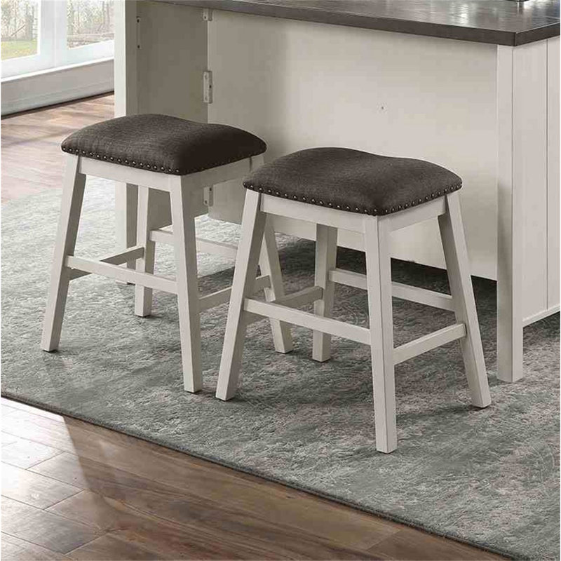 Ensemble de tabourets à hauteur de comptoir 2 pièces blanc cassé gris foncé style transitionnel siège rembourré en tissu rembourré